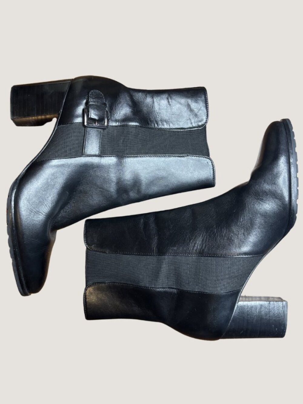 Preppy Cole Haan Chelsea Black Leather Heeled Ankle Boots Buckle Size 8B